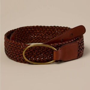 Lucky Brand Brown Woven Leather aged gold Loop Buckle Belt L/XL